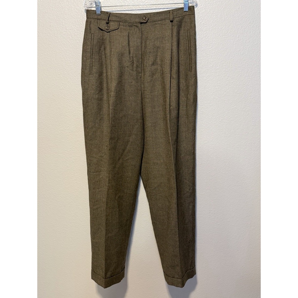 Lauren RALPH LAUREN Womens Brown Plaid Wool Trousers High Rise sz.14 Preppy 90's